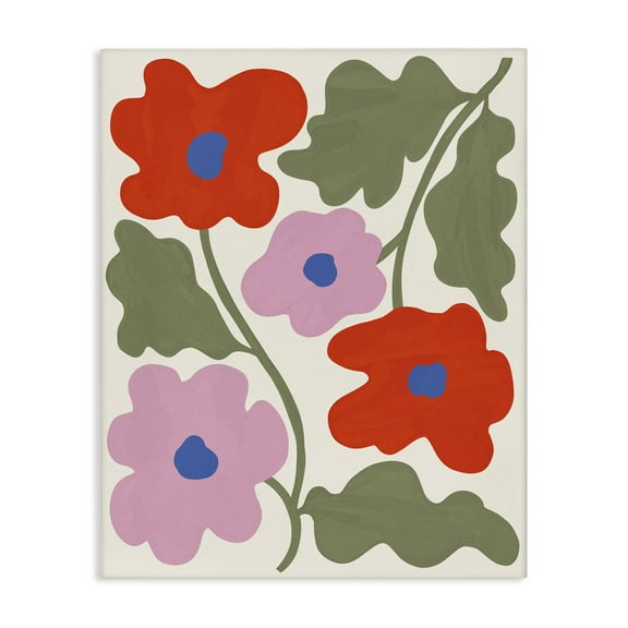 Stupell Industries Red & Pink Bold Flowers Plants & Flowers Painting Wrapped Canvas Art Print Wall Art, 16 x 20