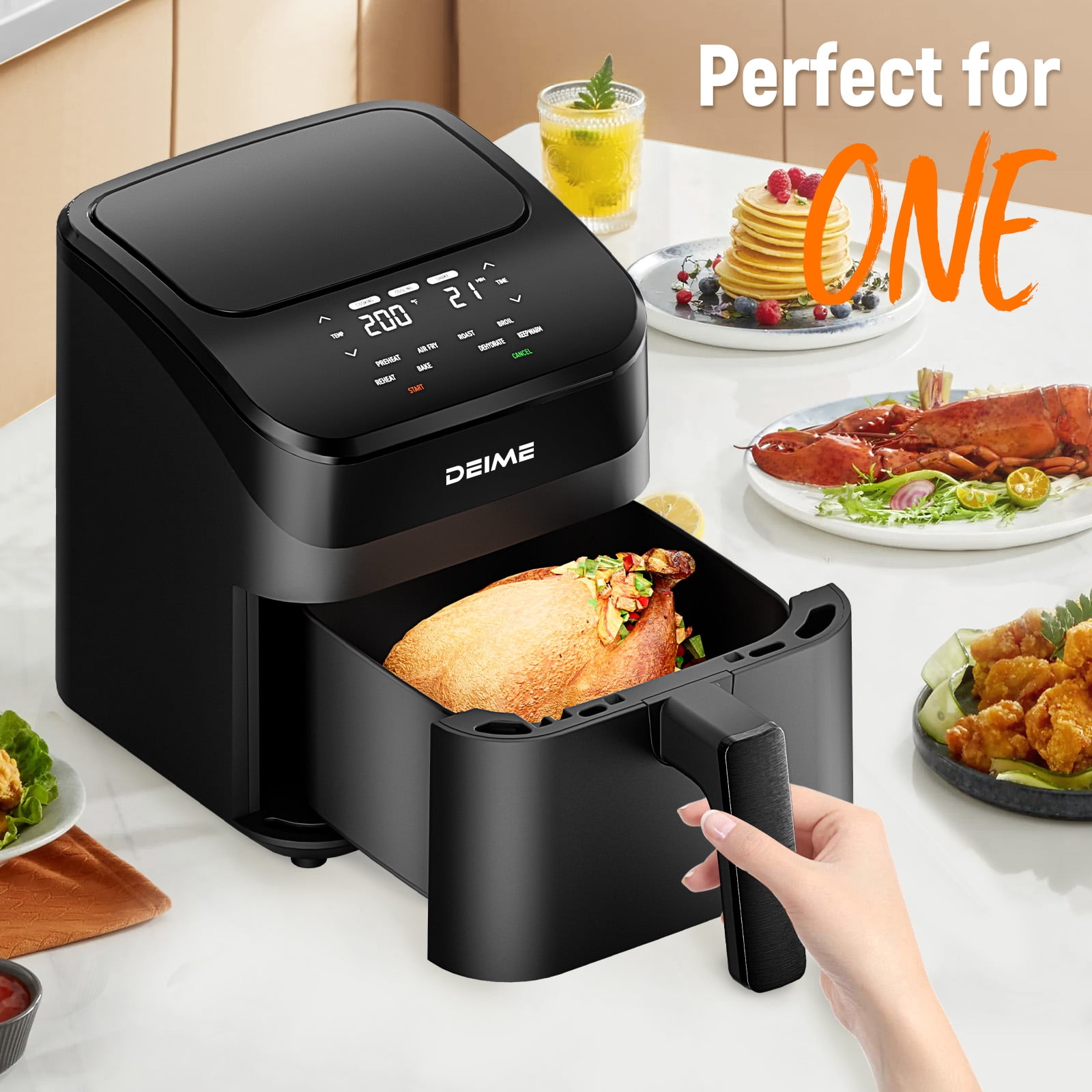 DEIME Air Fryer 4 Qt, Small Airfryer Digital Space Saving Compact, Bake, Reheat, Roasts for Quick Easy Meals, Mini Compact & Quiet, Nonstick & Dishwasher Safe Basket (Black)