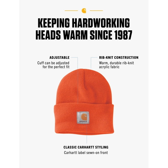 Carhartt Men's Knit Cuffed Beanie, Brite Orange, One Size J101