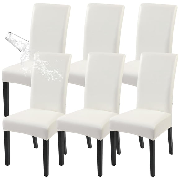 Juego de 6 Fundas para Sillas de Comedor Impermeables de Cuero PU Crema