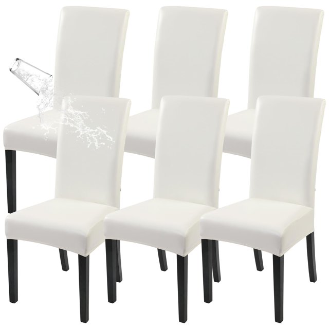 Juego de 6 Fundas para Sillas de Comedor Impermeables de Cuero PU Crema