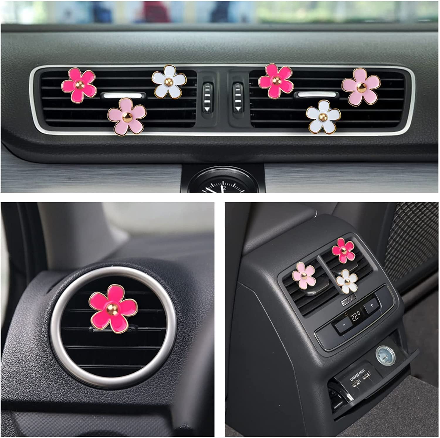 Cute Gifts Pink Car Decor Accessories for Women Teens, 6pcs Car Scent Air Fresheners Vent Clips, Girly Daisy Flower Decorations Interior Aesthetic