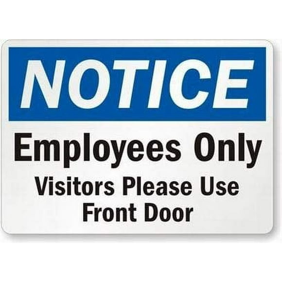 Wall Decor Warning Sign Decor 16x12 Tin Metal Signs Notice: Employees Only, Visitors Please Use Front Door Sign Safety Sign Novelty Signs