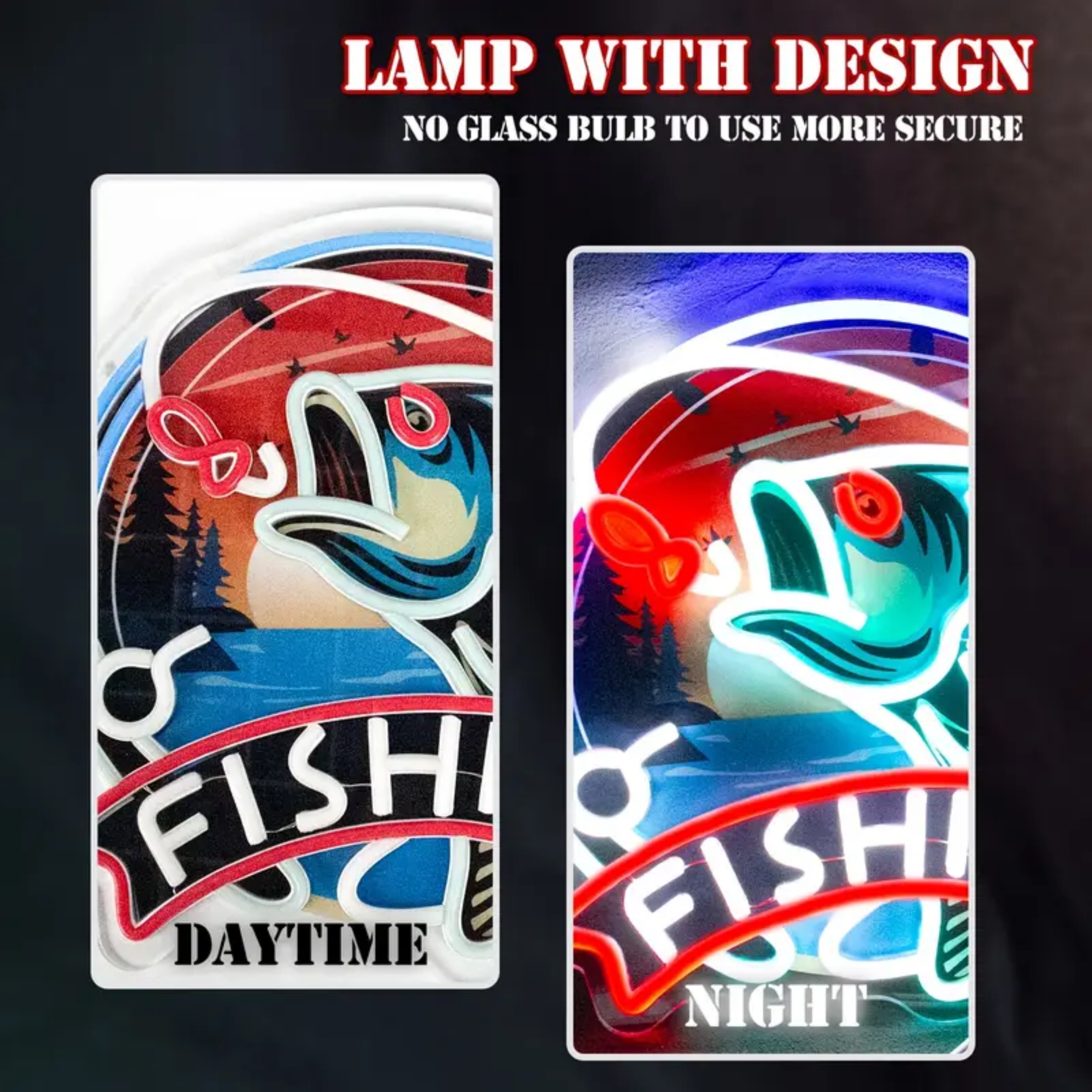 UPONRAY Fishing Neon Signs, 13.7"*12.9" Dimmable & USB-Powered LED Neon Light, Stylish Wall Decor for Home, Beach Bar, Natatorium, Swimming Pool, Fishing Pond