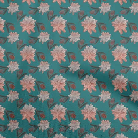 

oneOone Cotton Cambric Teal Green Fabric Leaves Dress Material Fabric Print Fabric By The Yard 42 Inch Wide