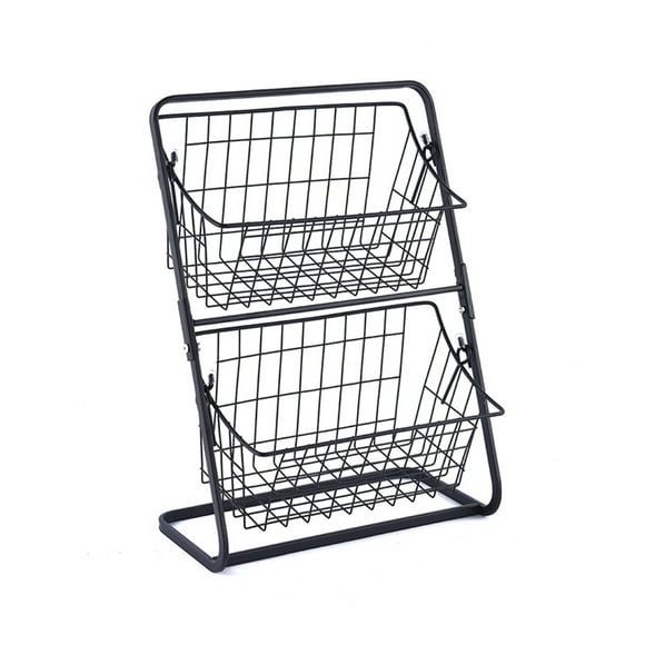 Fruit Vegetable Storage Basket Black 2 Layer Kitchen Shelf for Kitchen Living Room Dressers Stand