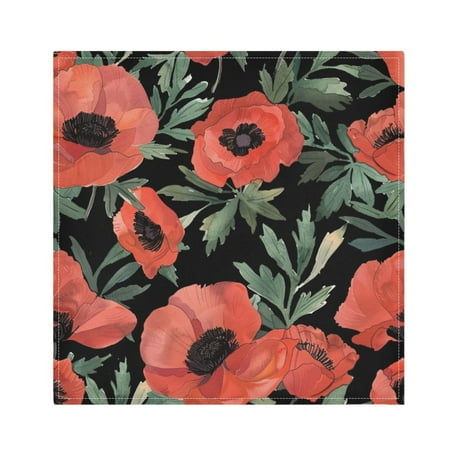 

JSTEL Poppy Flowers Cloth Napkins Set of 4 20x20 Inch Washable and Reusable Napkin for Decoupage Dinner Party Everyday Use