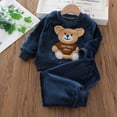 thumbnail image 3 of WOYY Toddler Boys Flannel Pajamas Bear Embroidery Long Sleeve Top Pants Pjs, Sizes 3-4T, 3 of 3