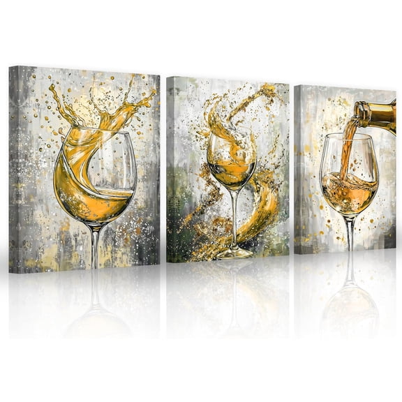 ZHONGYUTONG 3 Piece Wine Wall Art for Kitchen Gold Wine Pictures Dining Room Canvas Print Modern Artwork for Pub Bar Decor Framed (11.00" x 14.00" x 3PCS)