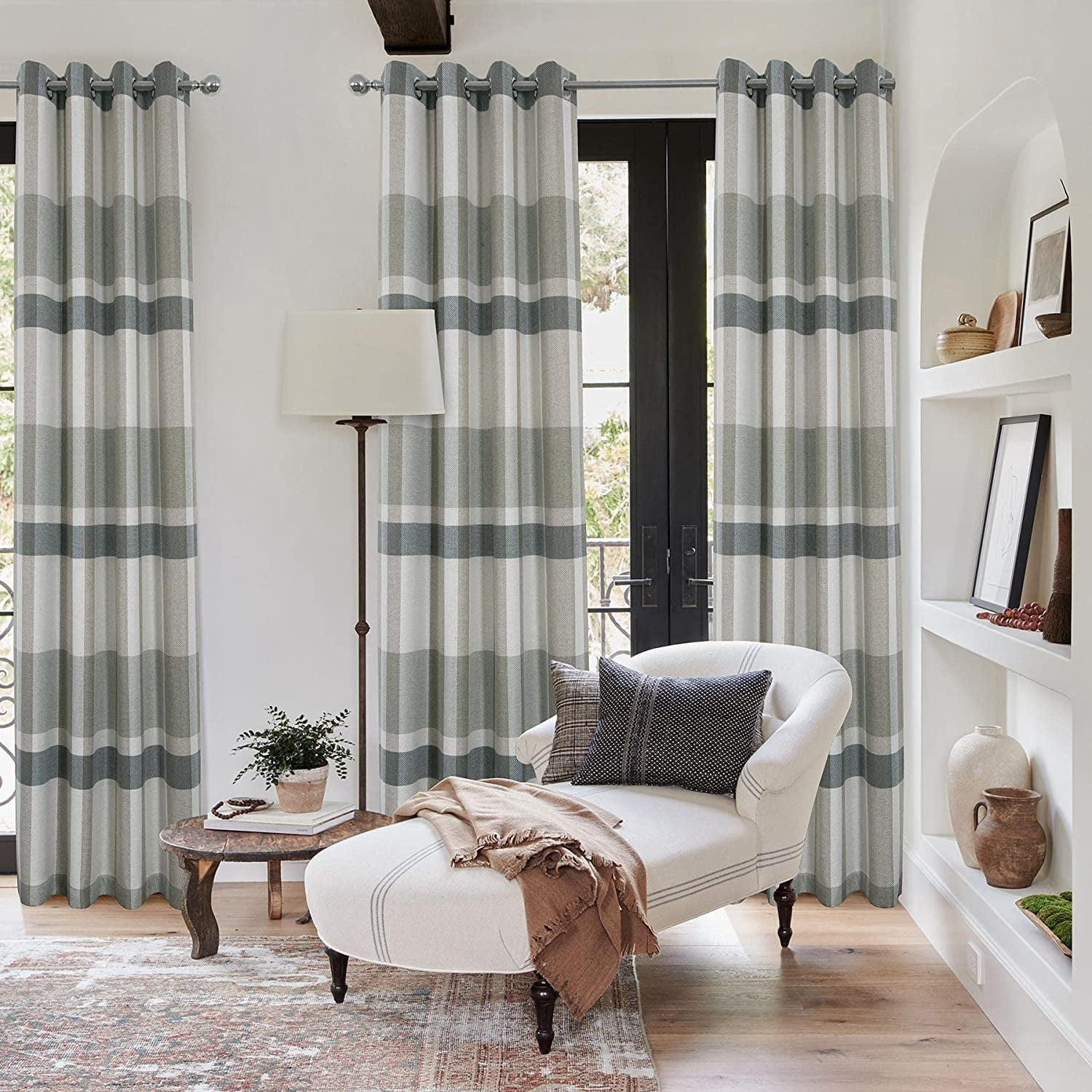 100% blackout plaid curtains for bedroom living room sage green so environmentally friendly warm sage green plaid curtains 53"W x 63"L (Pack of 2)