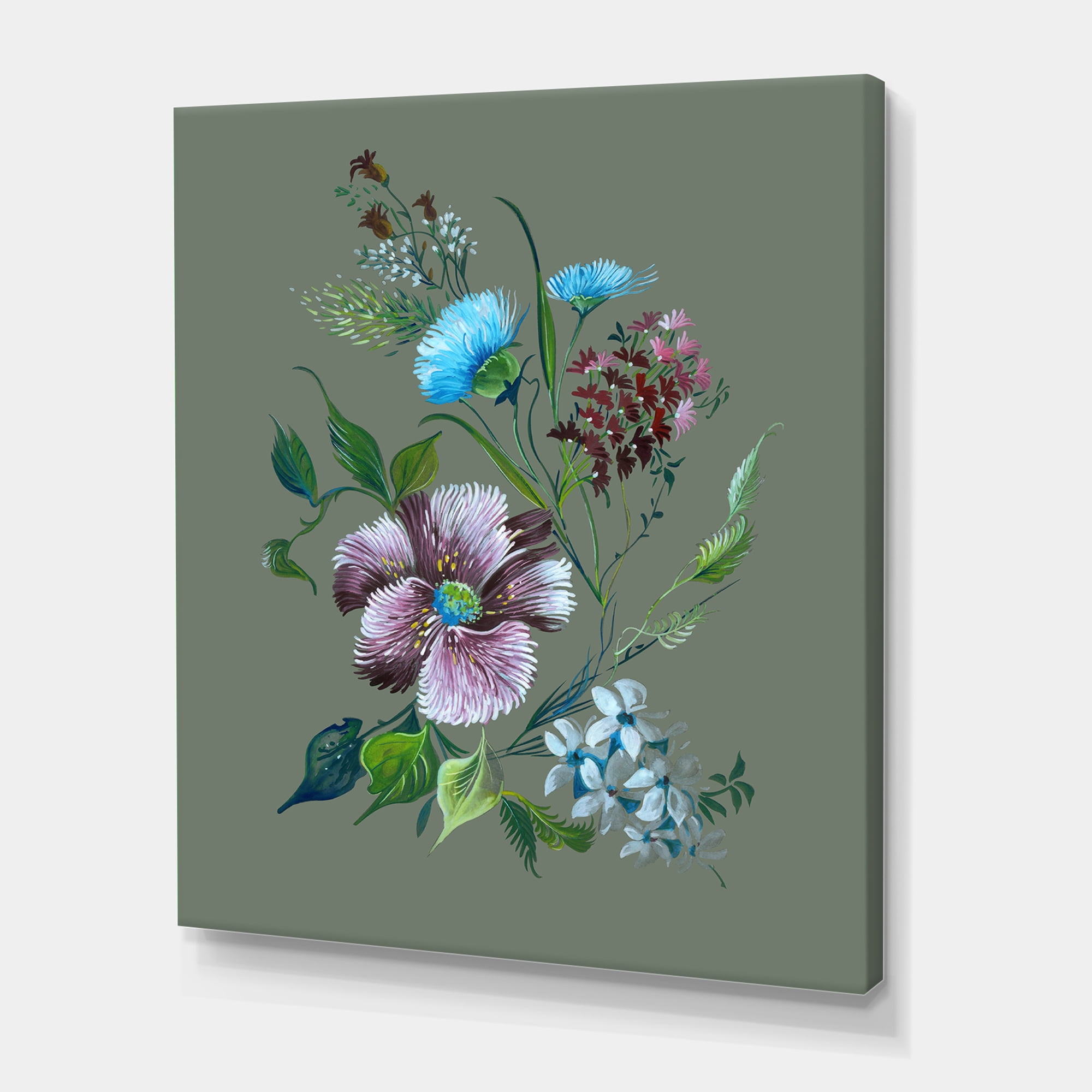 Designart ' Turquoise and Purple Spring Flowers ' Traditional Canvas Wall Art Print