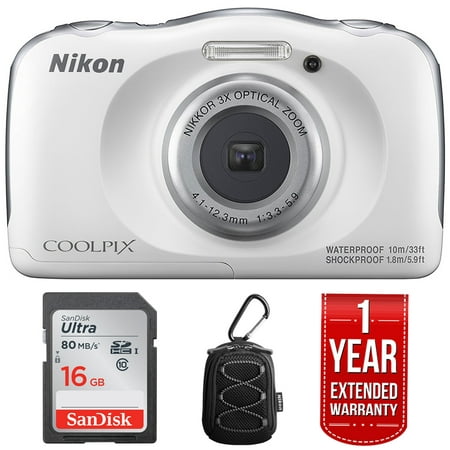 Restored Nikon 26515B COOLPIX W100 13.2MP 1080P Digital Camera + 3x Zoom Lens, WiFi, (White) + 16GB Bundle with 1 Year Extended Warranty (Refurbished)