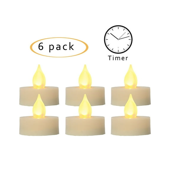 Candle Choice Flameless LED Battery Tealight Candles with Timer Realistic Flickering Battery Operated Tea Lights Electric Candles Size-1.5"(D)x1.5"(H) with Long Lasting Batteries Included 6-Pack