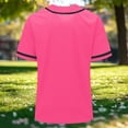 thumbnail image 5 of hlysgo Baseball Jersey for Women Full Button Mesh Embroidered Loose Fit Shirt Summer Comfy Casual Tops Pink,2xL, 5 of 6