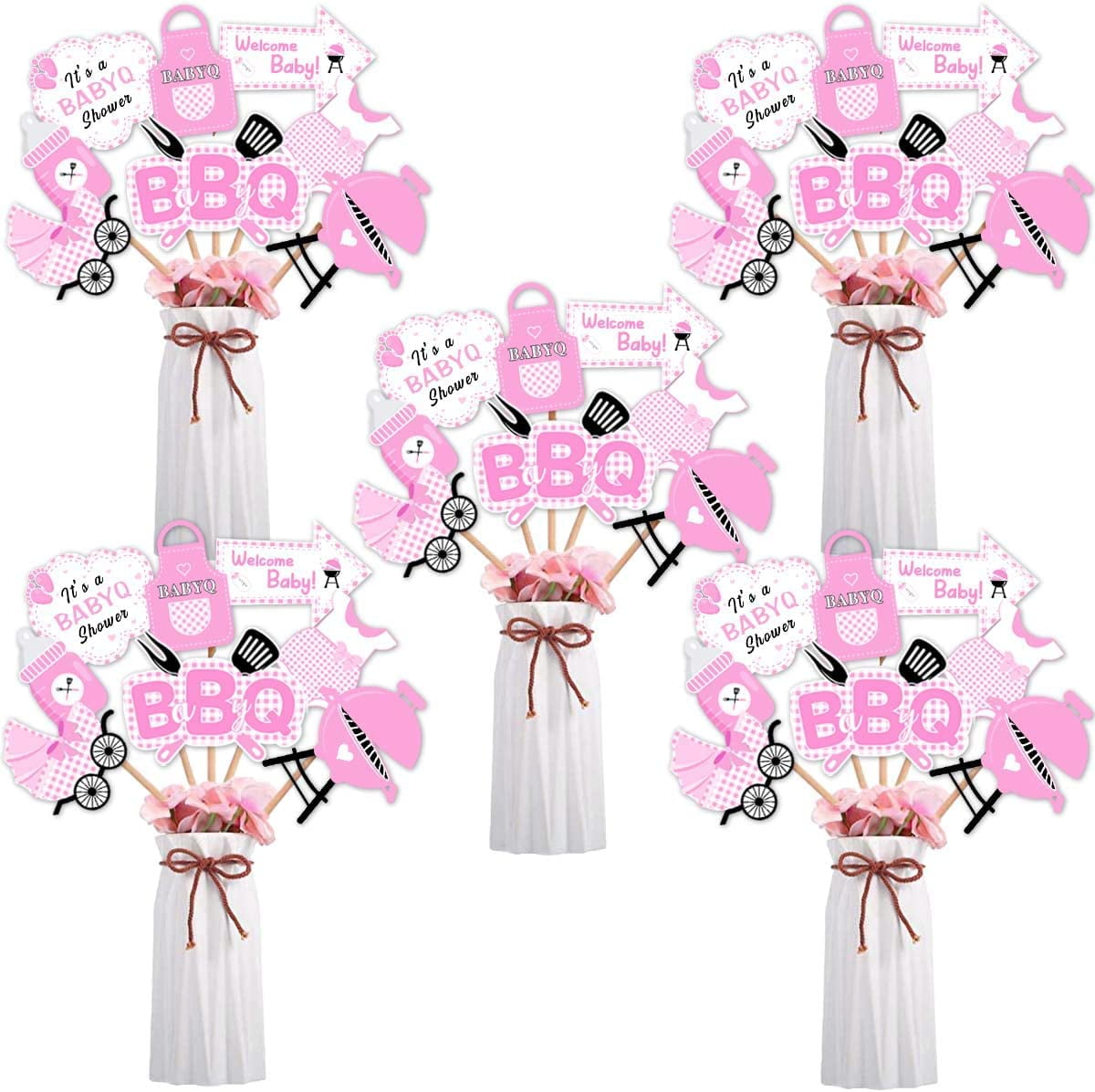 24 Pieces BBQ Baby Shower Centerpieces Sticks, Baby Q Shower