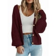 thumbnail image 3 of Women'S Chunky Knit Open Front Sweater Long Sleeve Button Loose Short Cardigan Outerwear Coats Red M, 3 of 6