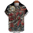 thumbnail image 3 of Camisas hawaianas casuales para hombre, blusa con botones de gran tamaño con estampado 3D de samurái japonés y terror vintage de manga corta para exteriores y calle, 3 of 5