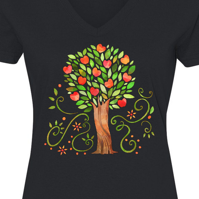 Inktastic Autumn Apple Tree Women's V-Neck T-Shirt