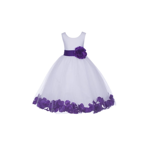 Ekidsbridal Satin White Cadbury Tulle Petal Flower Girl Dress for Beauty Pageant Toddlers Dancing Fashion Gowns 302S S