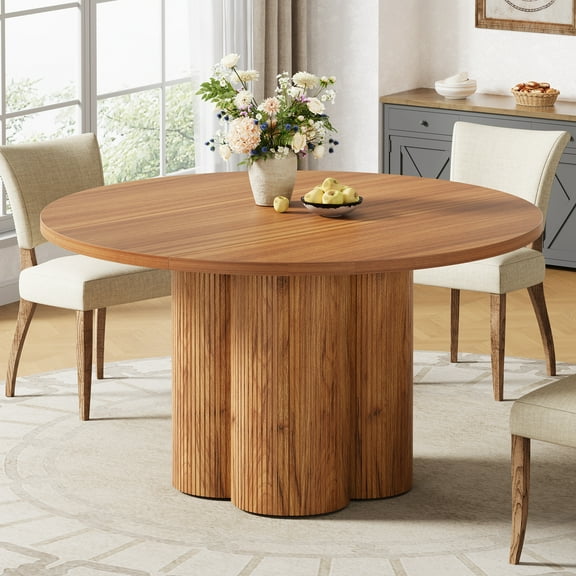 Tribesigns 47" Round Dining Table for 4-6, Farmhouse Fluted Kitchen Dining Room Table with Sturdy Pedestal Base