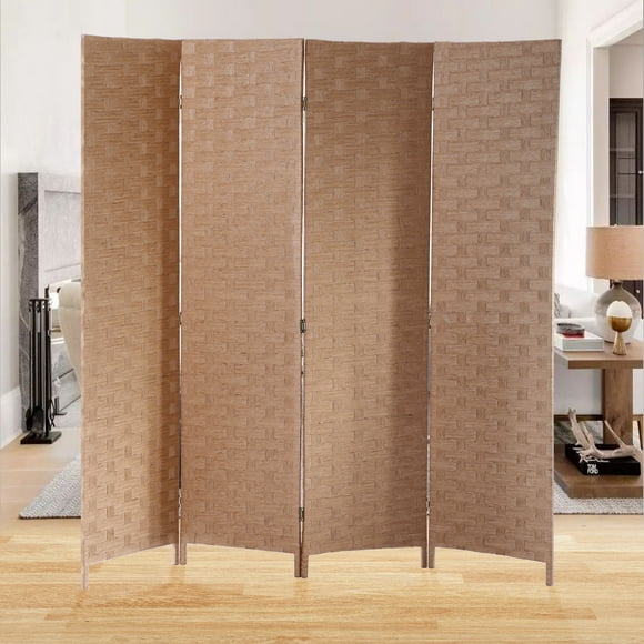 Cloisons de Séparation à 4 Panneaux et Paravents Pliants Cloisons de Confidentialité pour Chambre Paravent en Bois Portable Autoportant Mur de Confidentialité, Naturel