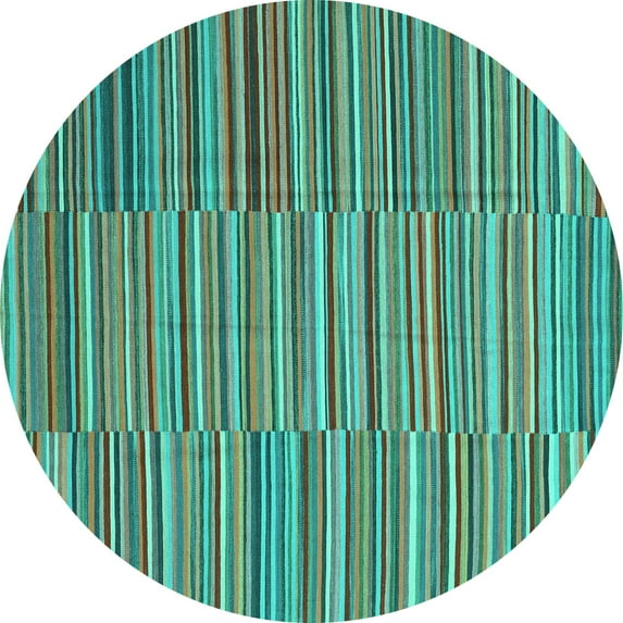 Ahgly Company Machine Washable Indoor Round Southwestern Turquoise Blue Country Area Rugs, 6' Round