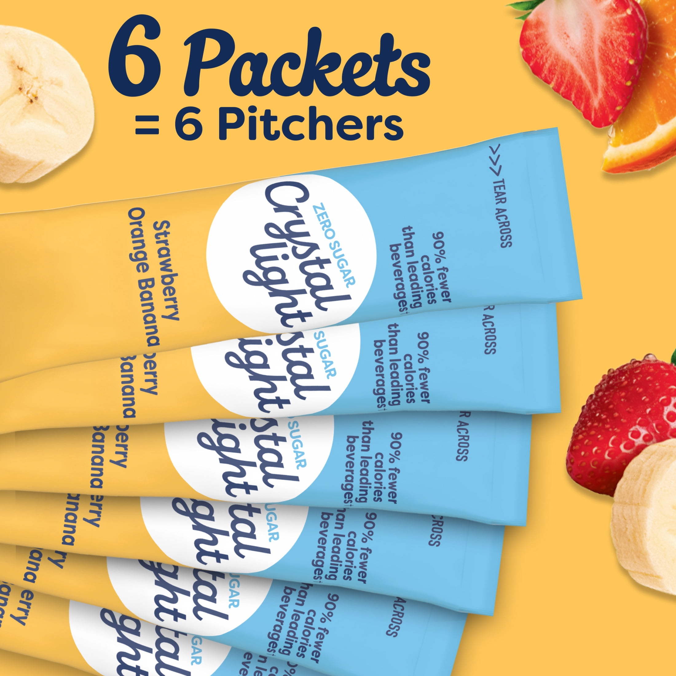 Crystal Light Drink Mix, 6 Pitcher Packets, for Flavorful Hydration and Shareable Refreshment, Strawberry Orange Banana artificial flavor, Zero Sugar, Low Calorie, 2.4 oz