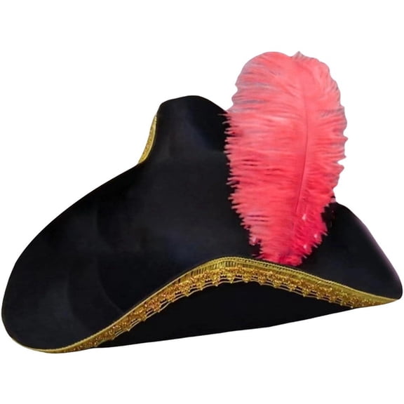 vlrwzc Tricorn Pirate Hat with Feather Black Colonial Hat for Women Men Halloween
