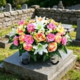 thumbnail image 4 of Cadancy Artificial Flowers Cemetery Memorial Grave Decoration Realistic Silk Floral Arrangement for Outdoor Tombstone Sympathy Tribute Fake Plants UV Resistant Weatherproof Decor, 4 of 6