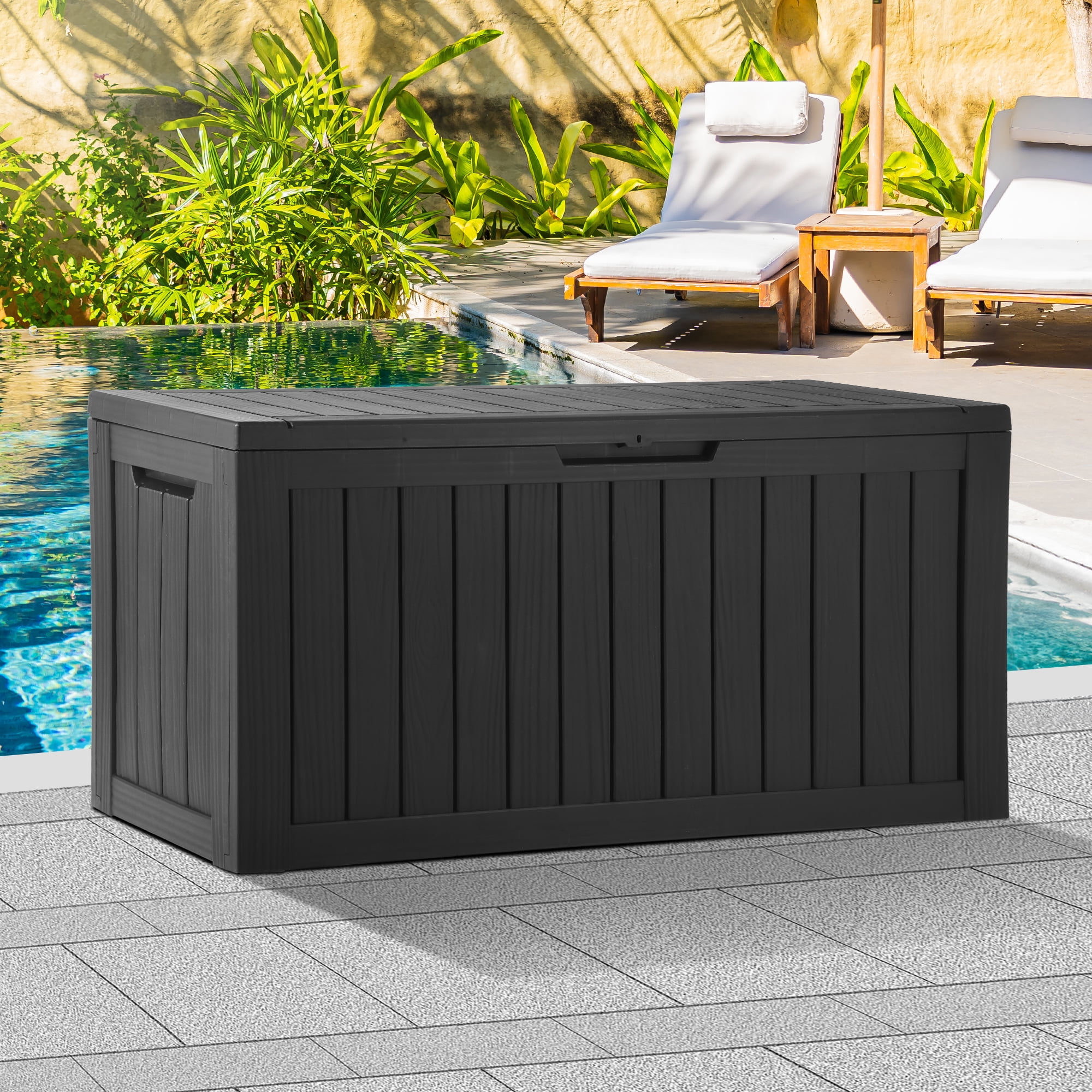 Bifanuo 100 Gallon Deck Box Lockable Resin Outdoor Storage Box Waterproof Outdoor Container for Patio Furniture Cushions Pillow