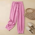 thumbnail image 6 of Miluxas Womens Linen Barrel Pants Wide Leg Baggy Comfy Elastic Waist Lounge Palazzo Summer Lightweight Casual Trousers Pink S(S), 6 of 9