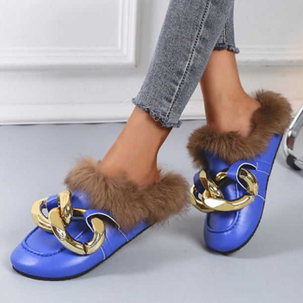 Retro mujer Vintage Casual gran gancho de bloqueo de Metal y bucle Enviros polar tacones bajos Slingback Otoño Invierno zapatos de punta redonda Wmkox8yii shkj409