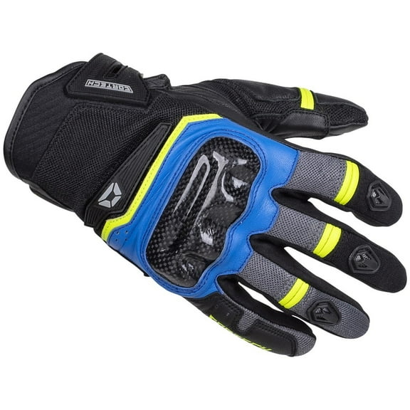 Cortech Sonic Flo Mens Leather/Textile Motorcycle Gloves Blue/Hi-Viz SM