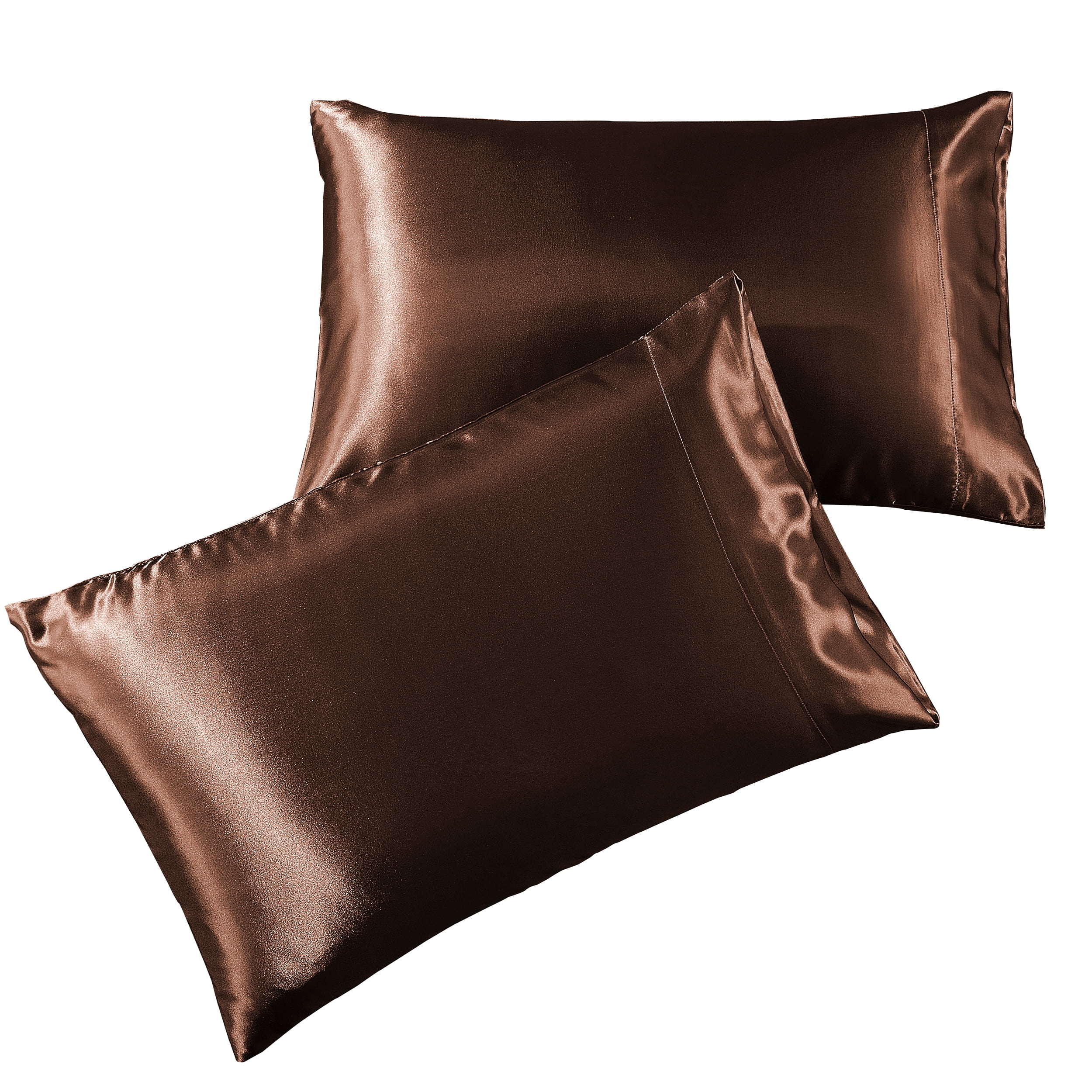Pure Linen Satin Pillowcase King - Hotel Luxury Silky Pillow Cases for Hair and Skin 2-Pack, Brown Extra Soft 1800 Double Brushed Microfiber Pillow Covers