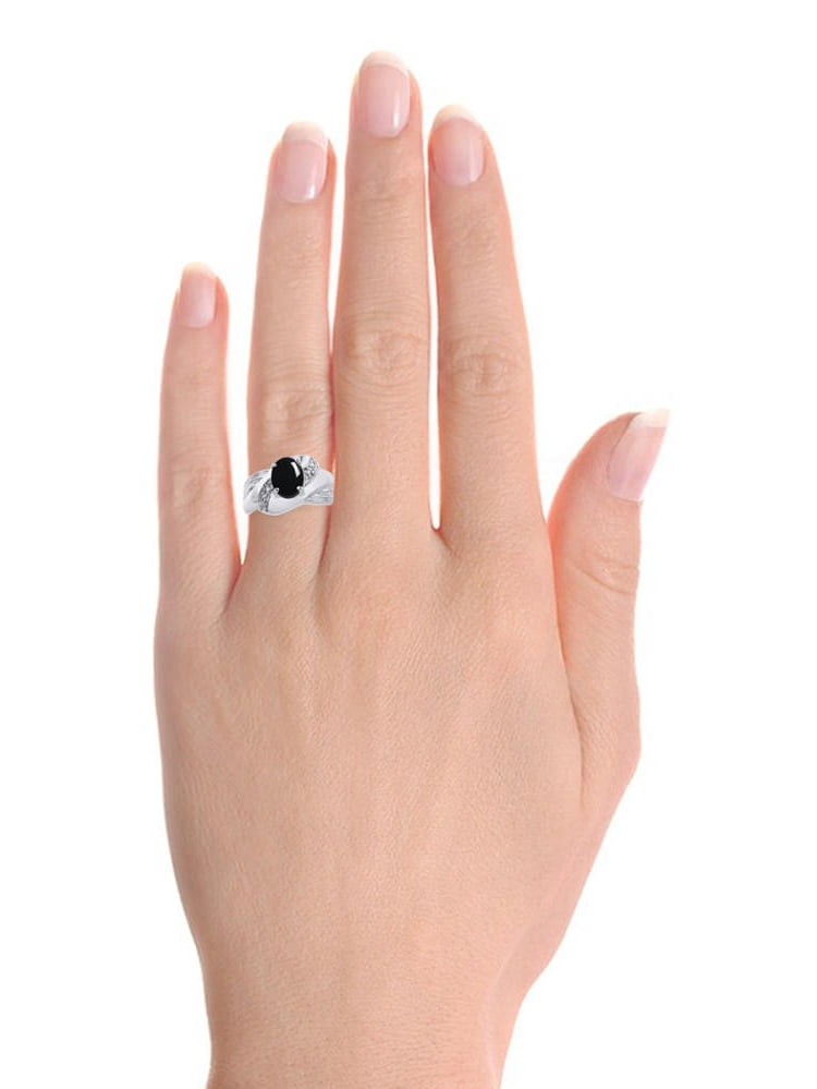 Color Stone Birthstone Ring Diamond & Onyx Ring Set In Sterling Silver Color Stone Birthstone Ring Diamond & Onyx Ring Set In Sterling Silver