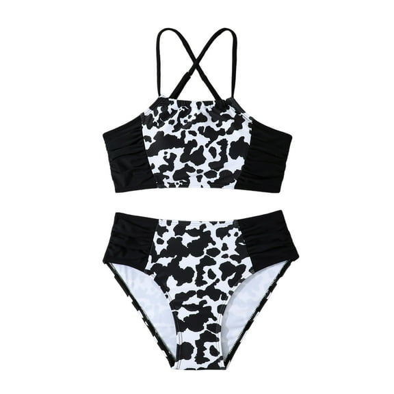 Kogui Bathing Suit Girls Tankini Swimsuits for Girls 2 Piece Sport Prints High Waist Bikini Set Swimwear Girls Bathing Suit Size 7-8 (Black,7-8 Years)