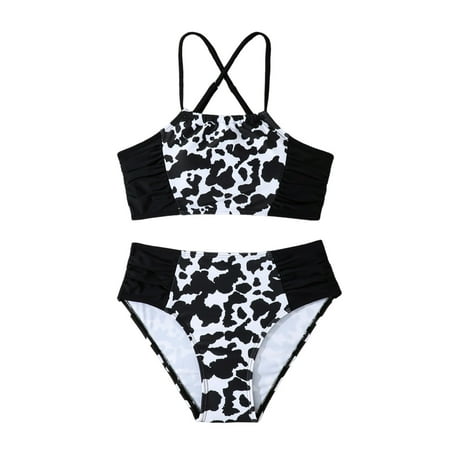 Gubotare Girls Bathing Suit Little Girls Two Pieces Swimsuit Color Block Stripe Swimwear Summer Beach Bathing Suit Size 8-9 (Black 8-9 Years)