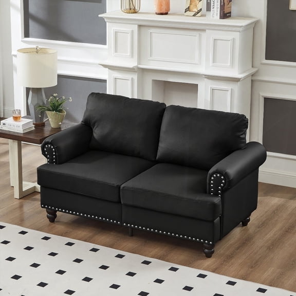 59.5" Modern Leather Loveseat with Nail Decor for Living Room