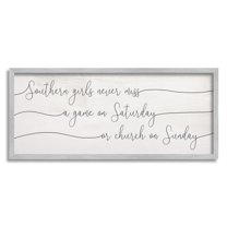 Stupell Industries Southern Girls Never Miss Games or Church Weekend Phrase, 10 x 24, Designed by Daphne Polselli