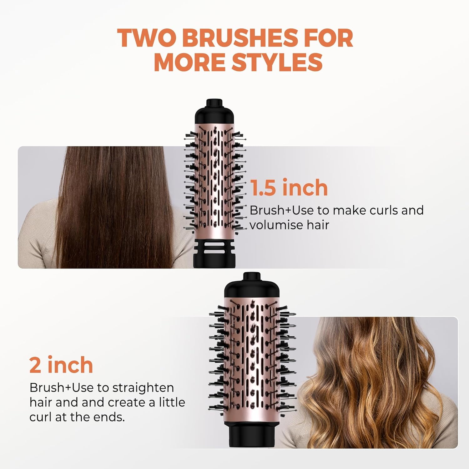 3 in 1 Rotating Hair Dryer Brush with Ionic Technology, Auto Spinning Blow Dryer for All Hair Types, 2 Detachable Brushes, 3 Heat Speed Settings, Corded Electric Styling Tool