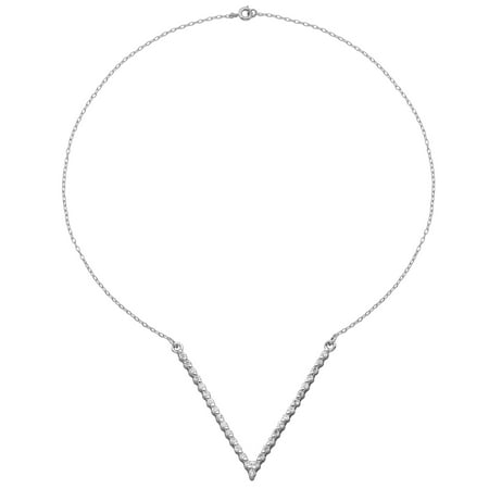 Sterling Silver Cubic Zirconia V Bar Necklace, 18