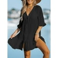 thumbnail image 4 of Women's V Neck Ruffled Cover Up Button Down Bathing Suit Beach Dress with Short Sleeves, 4 of 11