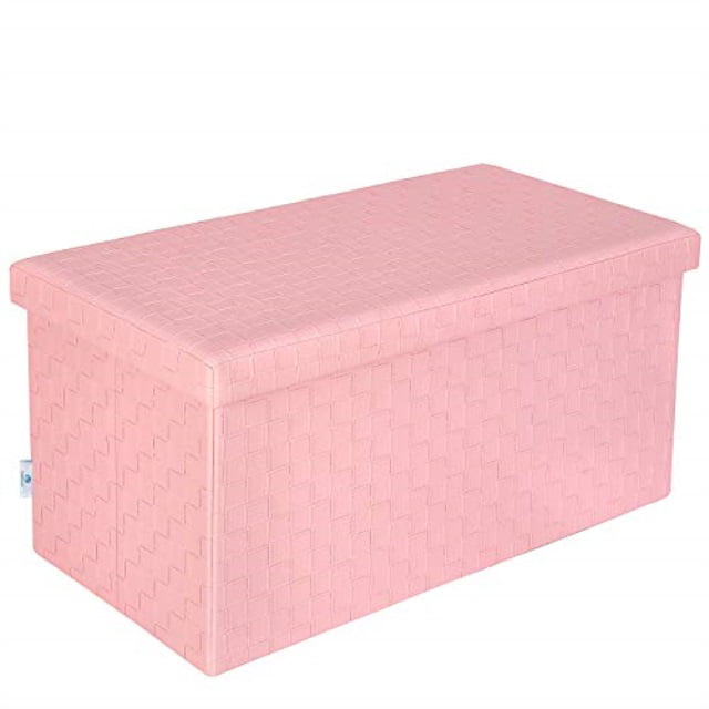 B FSOBEIIALEO Storage Ottoman Cube Linen Grey Toy Chest Folding Footrest Stool Seat 12.6X12.6X12.6