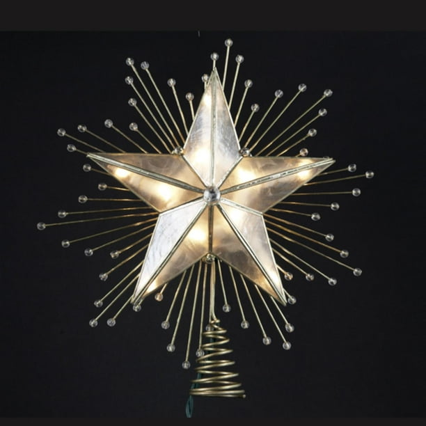 10" Lighted Capiz Star with Beaded Sunbursts Christmas Tree Topper Clear Lights