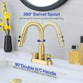 thumbnail image 3 of Bathroom Sink Faucet with Pull Down Sprayer 3 Holes, Brushed Gold 4 inch 2 Handles Centerset Laundry Bar Basin Pull Out Faucet with Pop-Up Drain, 3 of 16