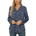 thumbnail image 5 of Uvplove 3/4 Sleeve Blouses for Women Casual Elegant Chiffon V Neck Tops,US Size,Flower Navy Blue,S-2XL, 5 of 8