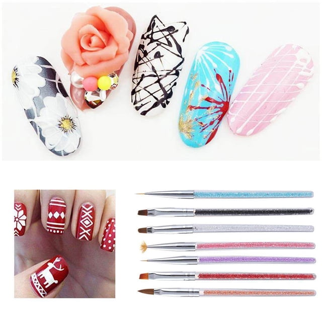 kurtrusly 7Pcs Acrylic Nail Brushes Professional Nail Art Design Painting Drawing Liner Pen Set