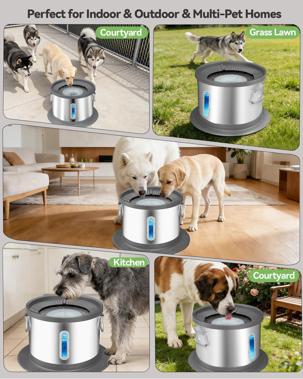 14L No Spill Dog Water Bowl, Stainless Steel Spill Proof Dog Bowl with Water Window, Dual-Suction Anti-Slip Large Capacity Slow Drinking Bowl with Floating Disk for Large Dogs & Messy Drinkers
