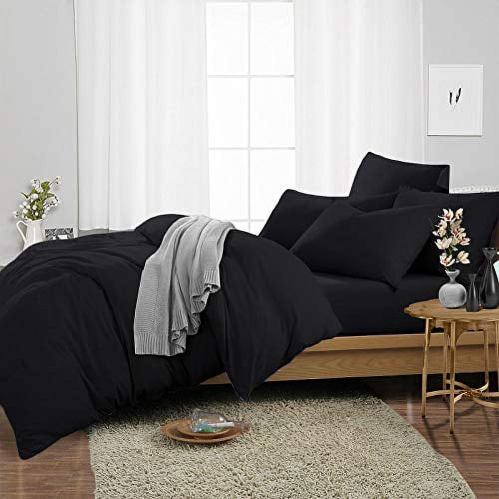 7 Piece Bamboo Bed Sheet for Bed - 100% Pure Bamboo - Fit 22" Inch Deep Pocket Silk Feel and Comfortable, Cooling, Anti-Static, Easy Care, Soft and Luxury - Black Solid, Full XXL Size.