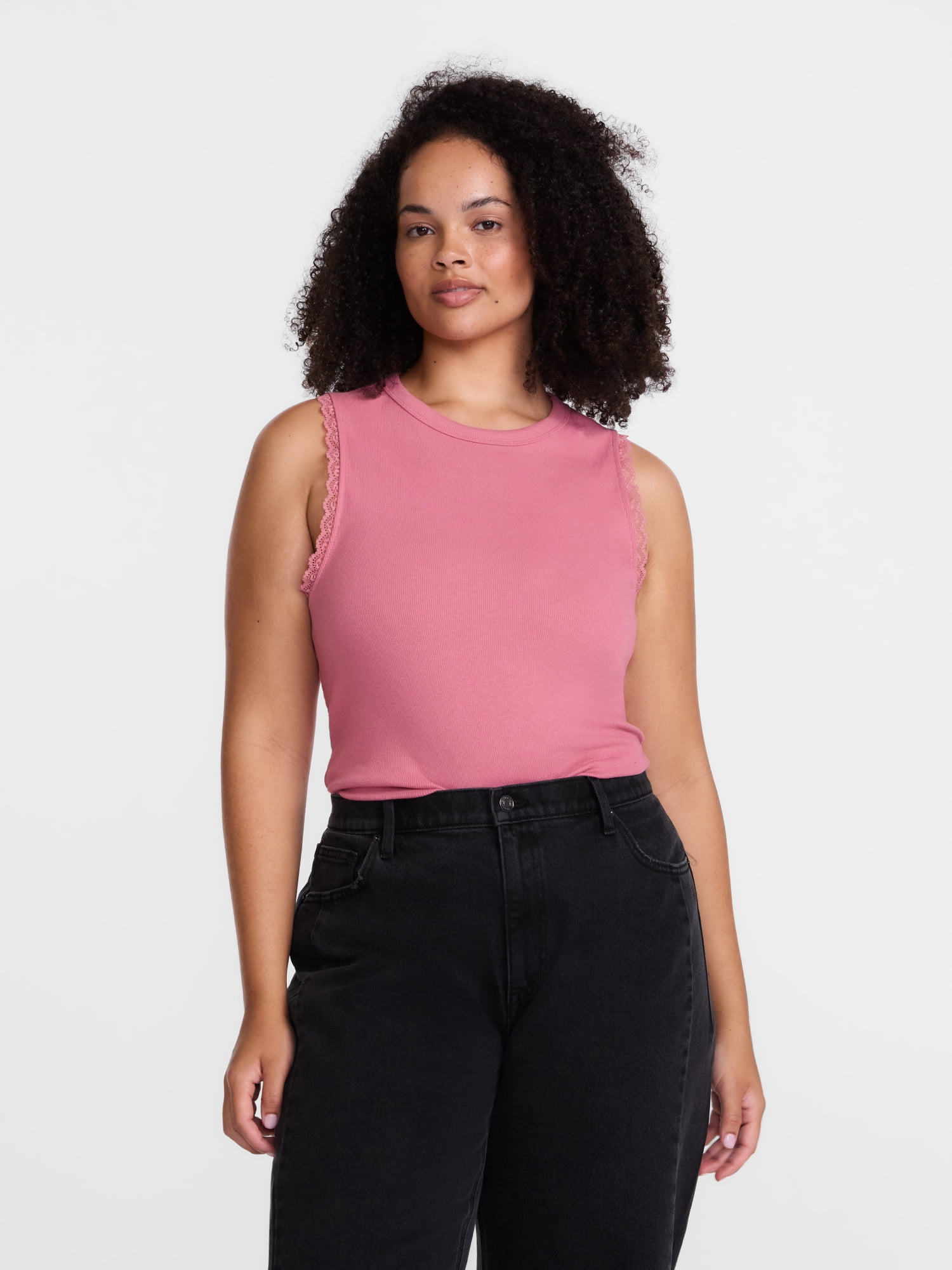 Scenario Women's Ribbed Tank Top with Lace Trim, Sizes XS-XXXL